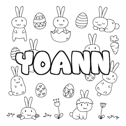 Coloriage pr&eacute;nom YOANN - d&eacute;cor Paques