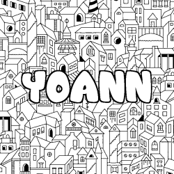 Coloriage pr&eacute;nom YOANN - d&eacute;cor Ville