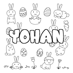 Coloriage pr&eacute;nom YOHAN - d&eacute;cor Paques