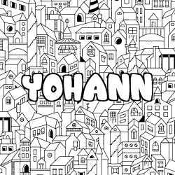 Coloriage pr&eacute;nom YOHANN - d&eacute;cor Ville
