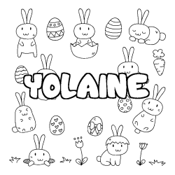 Coloriage pr&eacute;nom YOLAINE - d&eacute;cor Paques