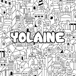 Coloriage pr&eacute;nom YOLAINE - d&eacute;cor Ville
