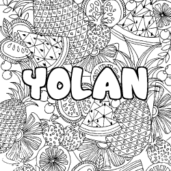 Coloriage prénom YOLAN - décor Mandala fruits