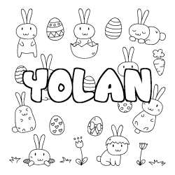 Coloriage prénom YOLAN - décor Paques