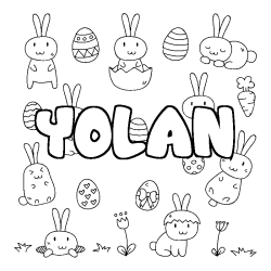 Coloriage pr&eacute;nom YOLAN - d&eacute;cor Paques