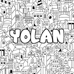 Coloriage pr&eacute;nom YOLAN - d&eacute;cor Ville