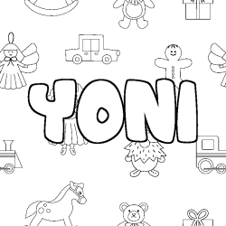Coloriage prénom YONI - décor Jouets