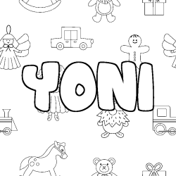 Coloriage pr&eacute;nom YONI - d&eacute;cor Jouets