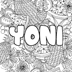 Coloriage prénom YONI - décor Mandala fruits