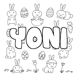 Coloriage prénom YONI - décor Paques