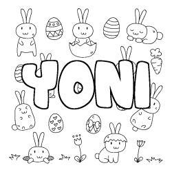 Coloriage pr&eacute;nom YONI - d&eacute;cor Paques