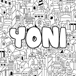 Coloriage prénom YONI - décor Ville