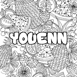Coloriage pr&eacute;nom YOUENN - d&eacute;cor Mandala fruits