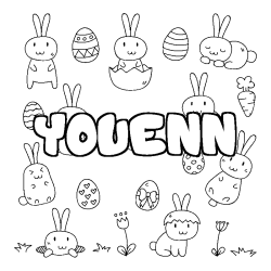 Coloriage pr&eacute;nom YOUENN - d&eacute;cor Paques