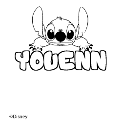 Coloriage pr&eacute;nom YOUENN - d&eacute;cor Stitch