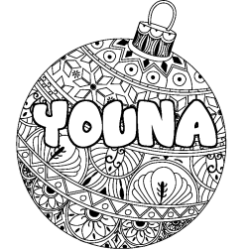 Coloriage prénom YOUNA - décor Boule de Noël