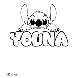 Coloriage pr&eacute;nom YOUNA - d&eacute;cor Stitch