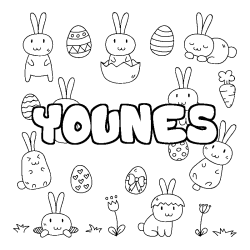 Coloriage pr&eacute;nom YOUNES - d&eacute;cor Paques