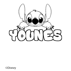 Coloriage pr&eacute;nom YOUNES - d&eacute;cor Stitch