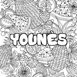 Coloriage pr&eacute;nom YOUN&Egrave;S - d&eacute;cor Mandala fruits