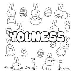 Coloriage pr&eacute;nom YOUNESS - d&eacute;cor Paques