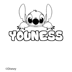 Coloriage pr&eacute;nom YOUNESS - d&eacute;cor Stitch