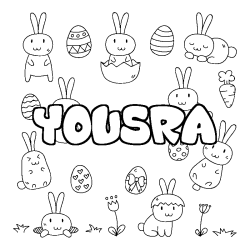 Coloriage pr&eacute;nom YOUSRA - d&eacute;cor Paques