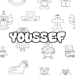 Coloriage pr&eacute;nom YOUSSEF - d&eacute;cor Jouets