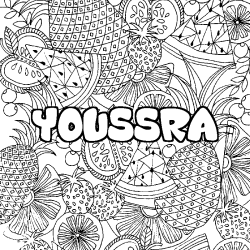 Coloriage prénom YOUSSRA - décor Mandala fruits