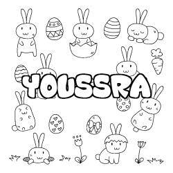 Coloriage pr&eacute;nom YOUSSRA - d&eacute;cor Paques