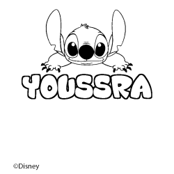 Coloriage pr&eacute;nom YOUSSRA - d&eacute;cor Stitch