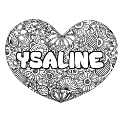 Coloriage pr&eacute;nom YSALINE - d&eacute;cor Mandala coeur