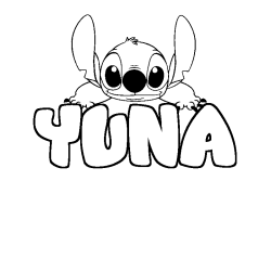 Coloriage prénom YUNA - décor Stitch