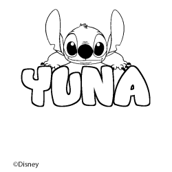Coloriage pr&eacute;nom YUNA - d&eacute;cor Stitch