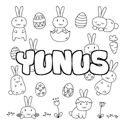 Coloriage pr&eacute;nom YUNUS - d&eacute;cor Paques