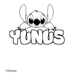 Coloriage pr&eacute;nom YUNUS - d&eacute;cor Stitch