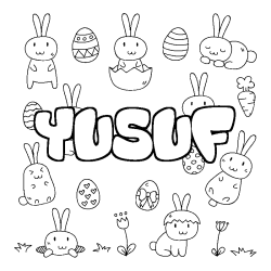 Coloriage pr&eacute;nom YUSUF - d&eacute;cor Paques