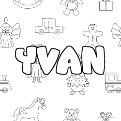 Coloriage prénom YVAN - décor Jouets