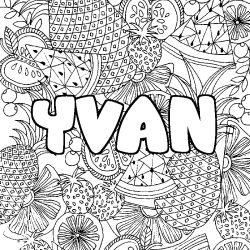 Coloriage prénom YVAN - décor Mandala fruits