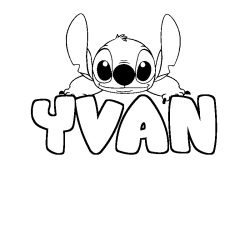 Coloriage prénom YVAN - décor Stitch