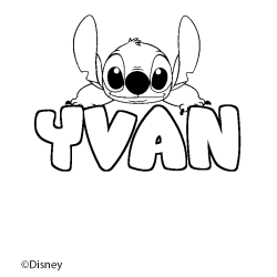 Coloriage pr&eacute;nom YVAN - d&eacute;cor Stitch