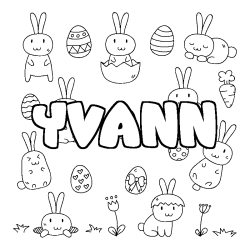 Coloriage pr&eacute;nom YVANN - d&eacute;cor Paques