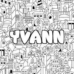 Coloriage pr&eacute;nom YVANN - d&eacute;cor Ville