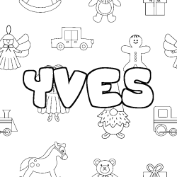 Coloriage prénom YVES - décor Jouets