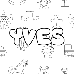 Coloriage pr&eacute;nom YVES - d&eacute;cor Jouets