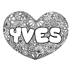 Coloriage prénom YVES - décor Mandala coeur