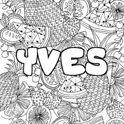 Coloriage pr&eacute;nom YVES - d&eacute;cor Mandala fruits