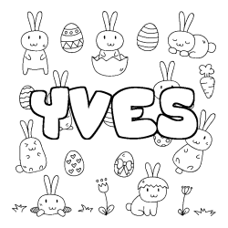 Coloriage pr&eacute;nom YVES - d&eacute;cor Paques