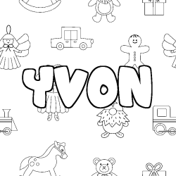 Coloriage prénom YVON - décor Jouets