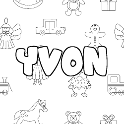 Coloriage pr&eacute;nom YVON - d&eacute;cor Jouets